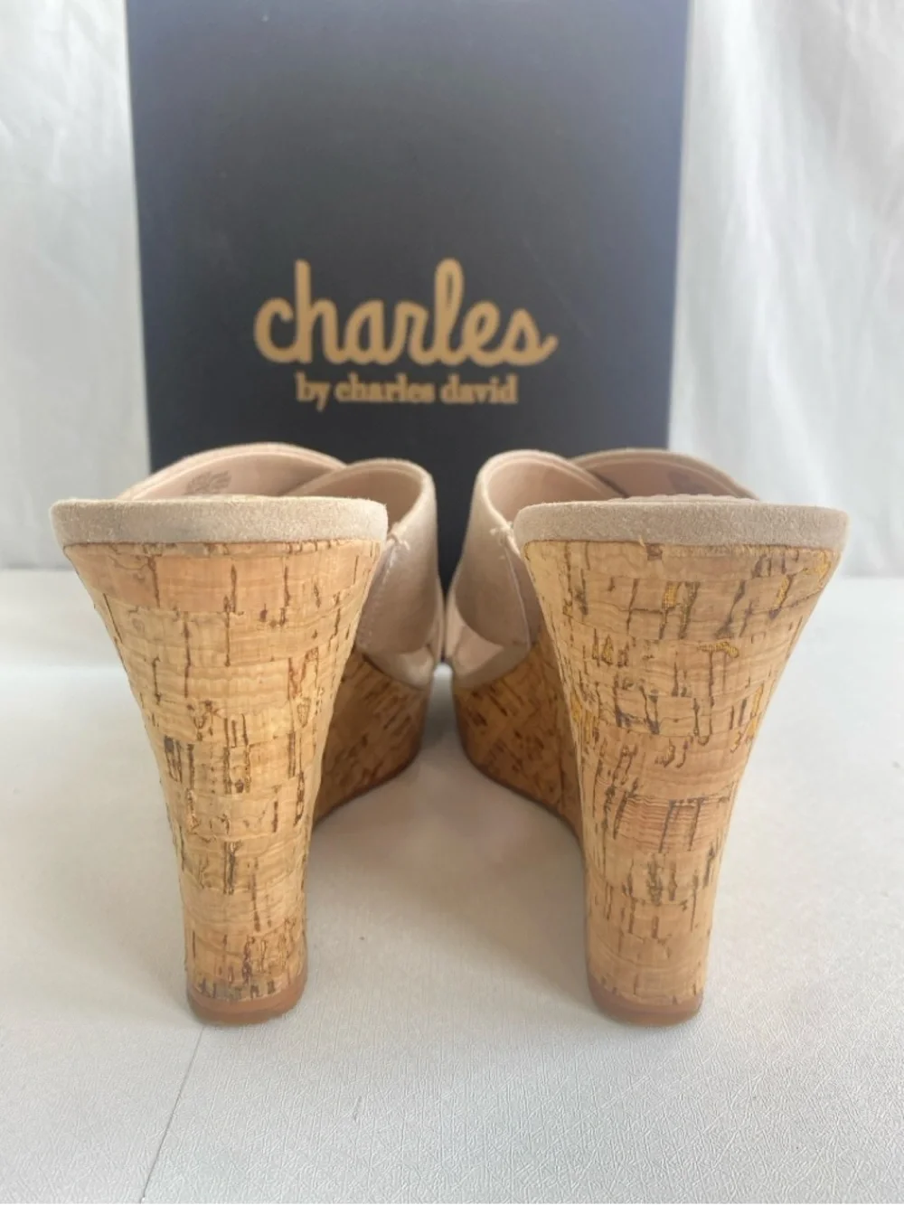 Charles David Latrice Nude crisscross microsuede cork wedge platform size 9.5